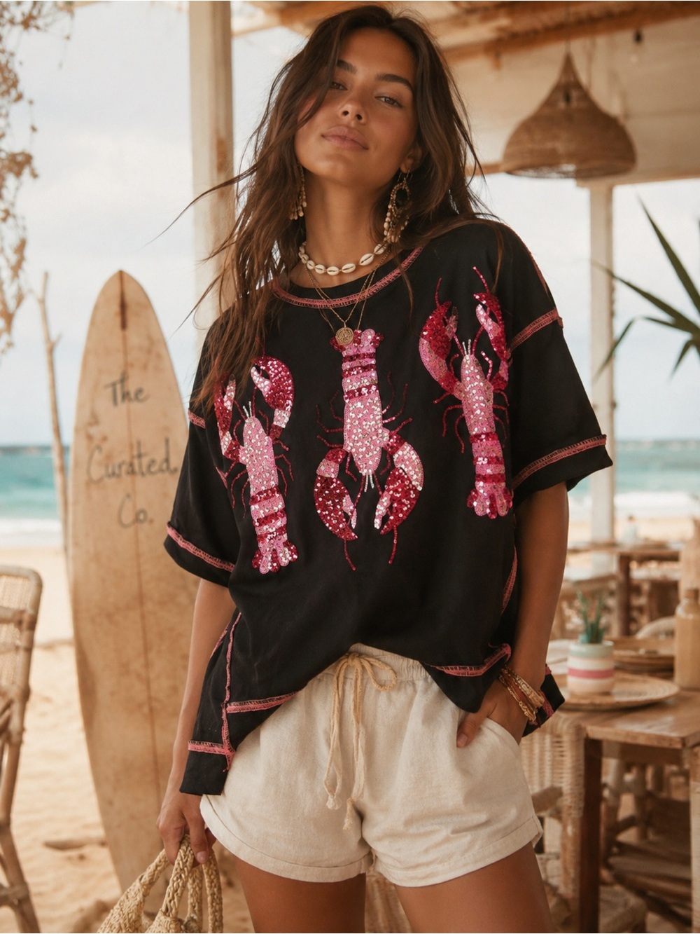 PEACH LOVE | Coastal Catch Sequin Top